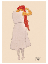 Egon Schiele Standing Woman Combing Her Long Red Hair, Back View - Art Print